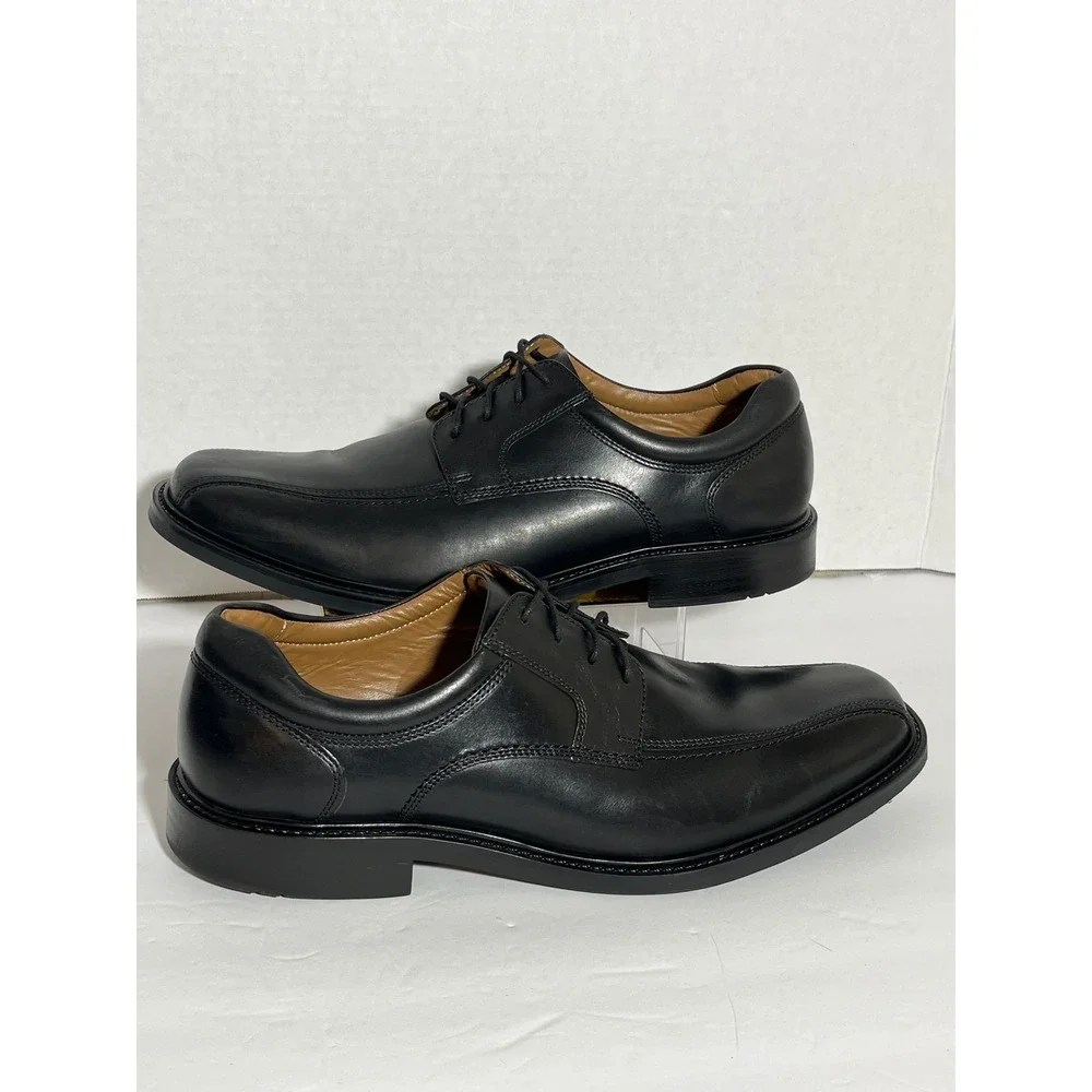 Johnston & Murphy Mens Black Leather Bicycle Toe Oxford Dress Shoes 20-4865 11M‎